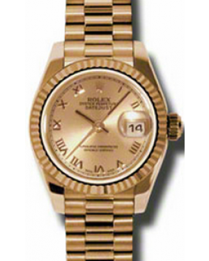 Rolex Lady-Datejust 26 179175-PNKRFP Champagne Roman Fluted Rose Gold President - BRAND NEW