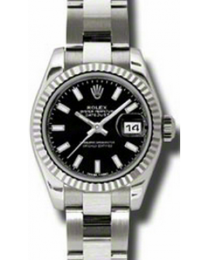 Rolex Lady-Datejust 26 179179-BLKSFO Black Index Fluted White Gold Oyster - BRAND NEW