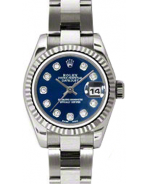 Rolex Lady-Datejust 26 179179-BLUDO Blue Diamond Fluted White Gold Oyster - BRAND NEW