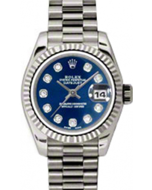 Rolex Lady-Datejust 26 179179-BLUDP Blue Diamond Fluted White Gold President - BRAND NEW