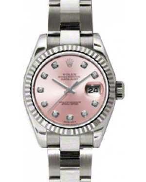 Rolex Lady-Datejust 26 179179-PNKDO Pink Diamond Fluted White Gold Oyster - BRAND NEW