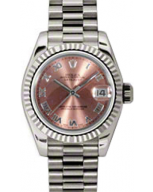 Rolex Lady-Datejust 26 179179-PNKRP Pink Roman Fluted White Gold President - BRAND NEW