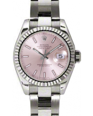 Rolex Lady-Datejust 26 179179-PNKSO Pink Index Fluted White Gold Oyster - BRAND NEW