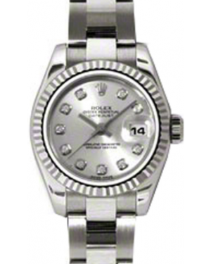 Rolex Lady-Datejust 26 179179-SLVDO Silver Diamond Dial Fluted White Gold Oyster - BRAND NEW