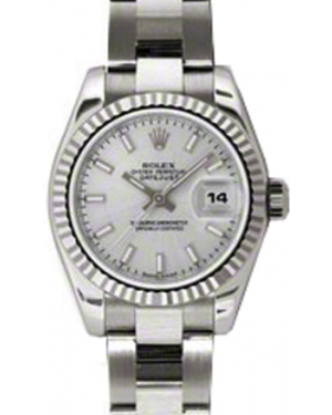 Rolex Lady-Datejust 26 179179-SLVSO Silver Index Fluted White Gold Oyster - BRAND NEW