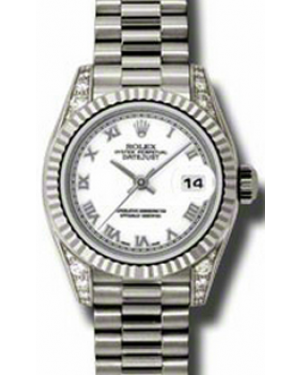 Rolex Lady-Datejust 26 179179-WHTRFP White Roman Fluted White Gold President - BRAND NEW