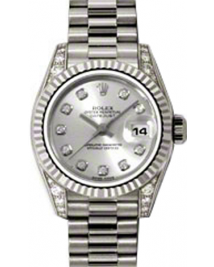 Rolex Lady-Datejust 26 179239-SLVDP Silver Diamond Dial Diamond Set Fluted White Gold President - BRAND NEW