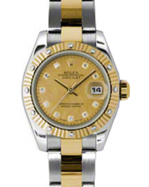 Rolex Lady-Datejust 26 179313-GDMOPDO Champagne Diamond Dial Fluted Diamond Yellow Gold Stainless Steel Oyster - BRAND NEW