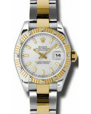 Rolex Lady-Datejust 26 179313-SLVSDO Silver Index Fluted Diamond Yellow Gold Stainless Steel Oyster - BRAND NEW