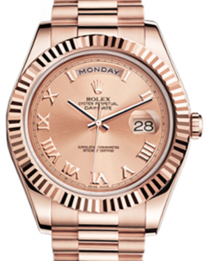 Rolex Day-Date II Rose Gold 41mm Pink Roman Fluted President Bracelet 218235