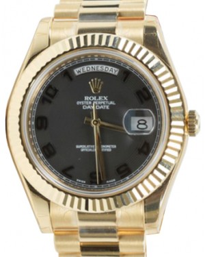 Rolex Day-Date II Yellow Gold 41mm Black Arabic Concentric Circle Fluted President Bracelet 218238 