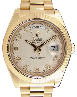 Rolex Day-Date II Yellow Gold 41mm Ivory Arabic Concentric Circle Fluted President Bracelet 218238 