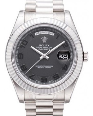 Rolex Day-Date II President White Gold 41mm Black Arabic Concentric Circle Fluted Bezel 218239