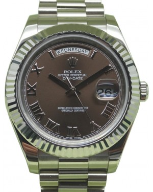 Rolex Day-Date II 41mm Chocolate Roman Fluted White Gold President 218239