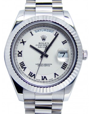 Rolex Day-Date II 41mm Ivory Roman Concentric Circle Fluted White Gold President 218239