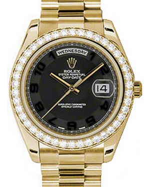 Rolex Day-Date II 218348-BLCADP 41mm Black Arabic Concentric Circle Diamond Bezel Yellow Gold President - BRAND NEW