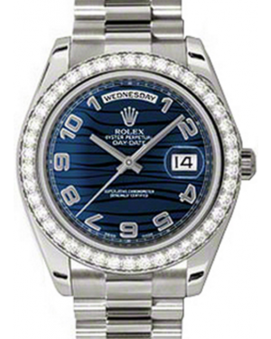 Rolex Day-Date II 218349-BUWADP 41mm Blue Arabic Wave Dial Diamond Bezel White Gold President - BRAND NEW