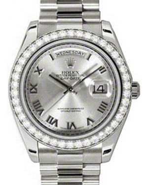 Rolex Day-Date II 218349-RHDRDP 41mm Rhodium Roman Diamond Bezel White Gold President - BRAND NEW