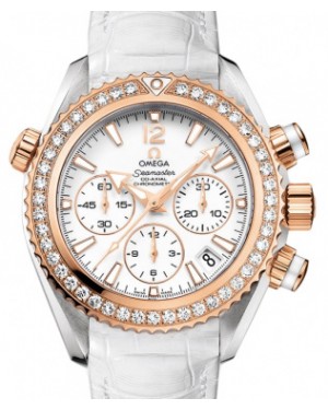 Omega 222.28.38.50.04.001 Planet Ocean 600M Co-Axial Chronograph 37.5mm White Diamond Bezel Rose Gold SS Leather BRAND NEW