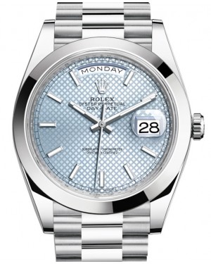 Rolex Day-Date 40 President Platinum Ice Blue Diagonal Motif Dial 228206 - BRAND NEW