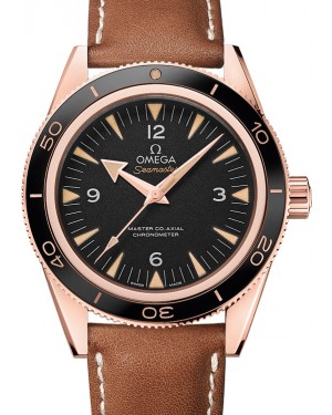 Omega Seamaster 300 Master Co-Axial Chronometer 41mm Sedna Gold Black Dial Leather Strap 233.62.41.21.01.002 - BRAND NEW