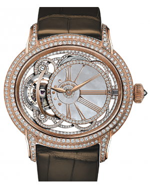 Audemars Piguet 26354OR.ZZ.D812CR.01 Millenary Tourbillon 45mm White Mother of Pearl Diamond Paved Rose Gold Leather BRAND NEW