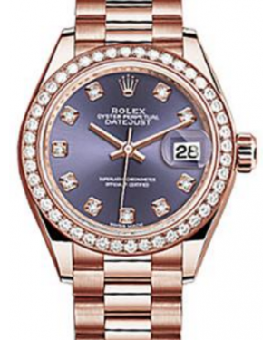 Rolex Datejust 28 279135 Aubergine Diamond Markers & Bezel Rose Gold President - BRAND NEW