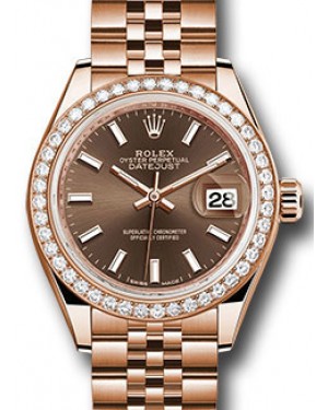 Rolex Datejust 28 279135 Chocolate Index Diamond Bezel Rose Gold Jubilee - BRAND NEW