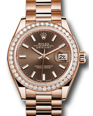 Rolex Datejust 28 279135 Chocolate Index Diamond Bezel Rose Gold President - BRAND NEW