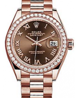 Rolex Datejust 28 279135 Chocolate Roman Diamond Bezel Rose Gold President - BRAND NEW