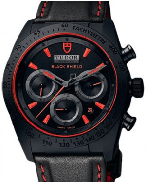 Tudor Fastrider Blackshield 42000CR Black Red Index Black Ceramic & Leather Chronograph 42mm BRAND NEW