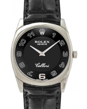 Rolex Cellini Danaos Midsize 4233-9-BLACK Black Arabic White Gold Black Leather Manual BRAND NEW
