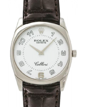 Rolex Cellini Danaos Midsize 4233-9 White Arabic White Gold Brown Leather Manual BRAND NEW