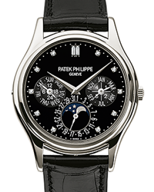 Patek Philippe Grand Complications Annual Calendar Moon Phase Black Diamond Dial Platinum Bezel Black Leather Strap 37.2mm 5140P-013 - BRAND NEW