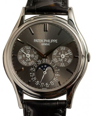 Patek Philippe 5140P-017 Grand Complications 37.2mm Charcoal Gray Sunburst Index Platinum Leather BRAND NEW