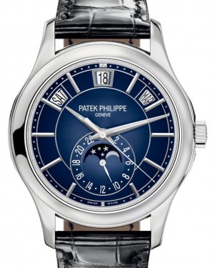 Patek Philippe Complications Annual Calendar Moon Phases White Gold Blue Dial 5205G-013 - PRE OWNED 