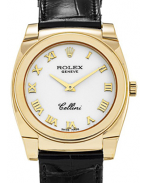 Rolex Cellini Ladies 5310-8 White Roman Yellow Gold Black Leather Manual BRAND NEW