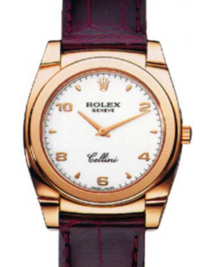 Rolex Cellini Cestello Ladies 5320-5 White Arabic / Index Rose Gold Burgundy Leather Quartz BRAND NEW
