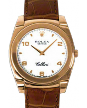 Rolex Cellini Cestello 5330-5 White Roman Rose Gold Brown Leather Quartz BRAND NEW