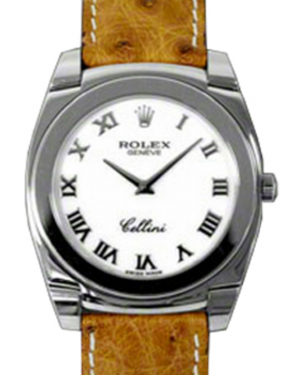 Rolex Cellini Cestello White Gold White Roman Brown Ostrich Leather Manual Wind 5330-9 - BRAND NEW