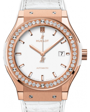 Hublot Classic Fusion 542.OE.2080.LR.1204 White Index Diamond Bezel & Rose Gold Case Leather 42mm BRAND NEW