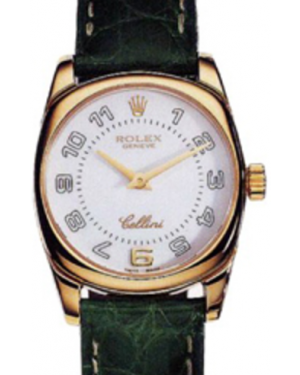 Rolex Cellini Danaos 6229-8 White Arabic Yellow Gold Green Leather Quartz BRAND NEW