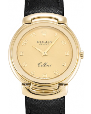 Rolex Cellini Quartz Ladies 6622-8 Champagne Roman Yellow Gold Black Ostrich Leather BRAND NEW