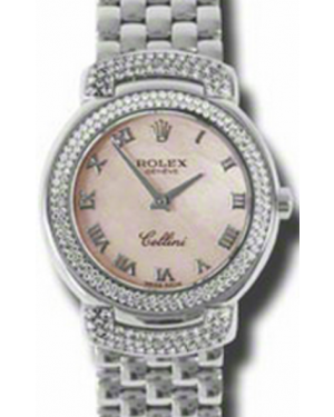 Rolex Cellini Cellissima Ladies 6671-9 Pink Diamond Set White Gold Damier Quartz BRAND NEW