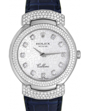 Rolex Cellini Cellissima Ladies 6673-9 Silver Jubilee Diamond Set White Gold Blue Leather Quartz BRAND NEW