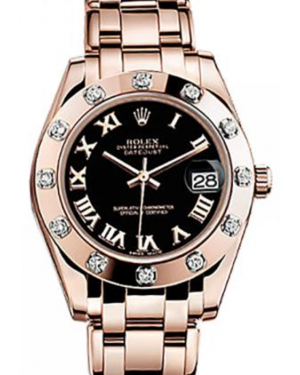 Rolex Pearlmaster 34 81315 Black Roman Rose Gold Bezel Set with Diamonds Rose Gold BRAND NEW