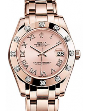 Rolex Pearlmaster 34 81315 Pink Roman Rose Gold Bezel Set with Diamonds Rose Gold BRAND NEW