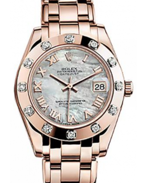 Rolex Pearlmaster 34 81315 White Mother of Pearl Roman Rose Gold Bezel Set with Diamonds Rose Gold BRAND NEW
