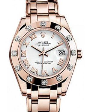 Rolex Pearlmaster 34 81315 White Roman Rose Gold Bezel Set with Diamonds Rose Gold BRAND NEW