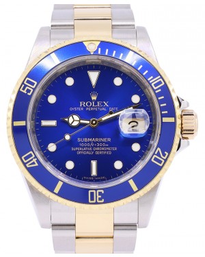 Rolex Submariner Yelllow Gold/Steel 40mm Blue Dial Aluminum Inscribed Bezel SEL No Holes Case 16613 - PRE-OWNED 2006-09